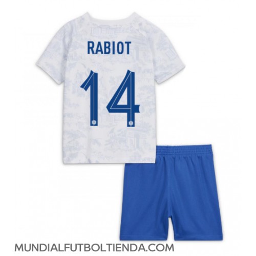 Camiseta Francia Adrien Rabiot #14 Segunda Equipación Replica Mundial 2022 para niños mangas cortas (+ Pantalones cortos)